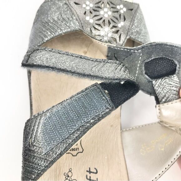 Rieker Silver Metallic Laser Cut Rhinestone MemoSoft Antistress Slide Sandals - Picture 12 of 16